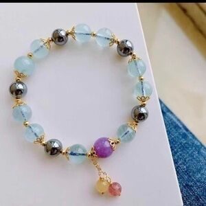 - Natural Aquamarine (March Birthstone)  & Terahertz Gemstone Bracelet
